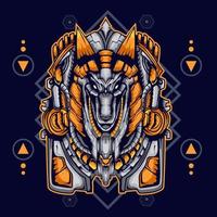 ilustración de anubis en estilo mecha con fondo de geometría sagrada vector