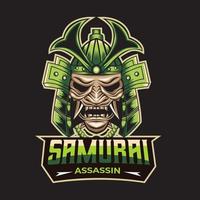 plantilla de logotipo de mascota samurai. texto, capa y colores editables vector