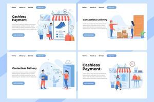 Set of Landing page design templates for Online Shopping, Delivery service, Drone delivery and Track your shipment. Easy to edit and customize. Modern Vector illustration concepts for websites