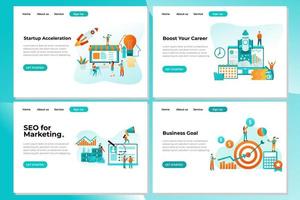 Set of Landing page design templates for Startup Acceleration, SEO Marketing, and Business Target. Easy to edit and customize. Modern Vector illustration concepts for websites