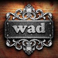 wad word of iron on wooden background photo