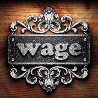 wage word of iron on wooden background photo