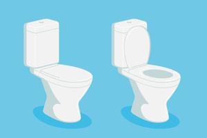 White modern ceramic water closet bowl set. Toilet with open and closed lid. WC flat vector eps illustration