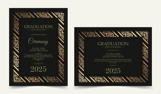 Luxury dark graduation invitation template with ornament border