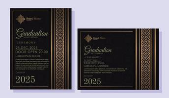 Luxury dark graduation invitation template with ornament border vector