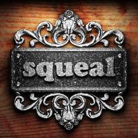 squeal word of iron on wooden background photo