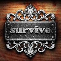 survive word of iron on wooden background photo