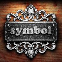 symbol word of iron on wooden background photo