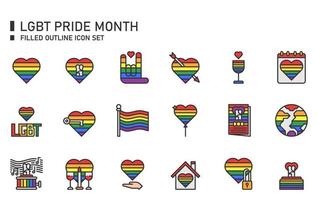 conjunto de iconos de contorno lleno del mes del orgullo lgbt. vector