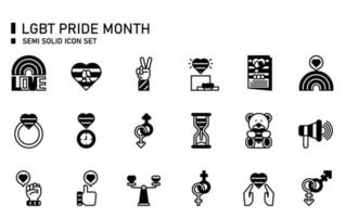 LGBT Pride month semi solid icon set. vector
