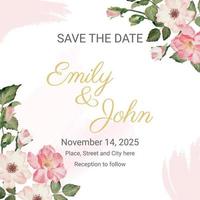 watercolor pink english rose with golden luxury square frame with copy space for text vector