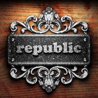 republic word of iron on wooden background photo