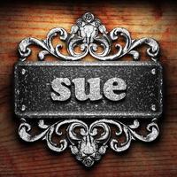 sue word of iron on wooden background photo
