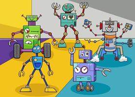 grupo de personajes de robot divertido de dibujos animados vector