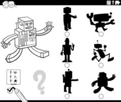 shadows game with cartoon robots coloring book page vector