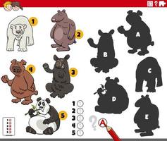 shadows game with cartoon bears animal characters vector