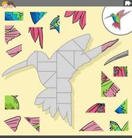 jigsaw puzzle game with cartoon hummingbird bird character vector