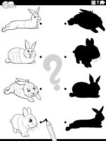 shadow game with cartoon rabbits coloring book page vector