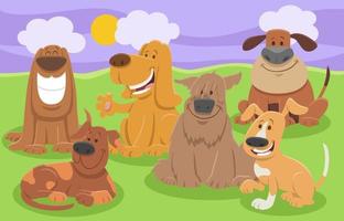 happy cartoon dogs animal characters group vector