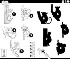 shadows game with animals coloring book page vector