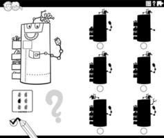 juego de sombras con la página del libro para colorear de robots de dibujos animados vector