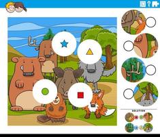 match pieces task with cartoon wild animal characters vector