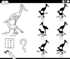 shadows game with cartoon birds coloring book page vector