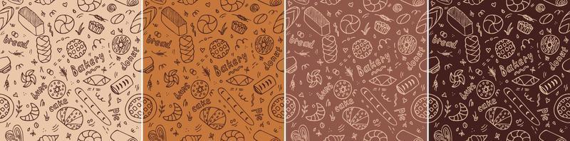 conjunto de patrones de doodle de panadería vector