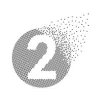 Round 2 number fast pixel dots. Two number-digit pixel art. Integrative pixel movement. Creative dissolved and dispersed moving dot art. Modern icon creative ports. Vector logotype design.