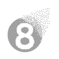 Round 8 number fast pixel dots. Eight number-digit pixel art. Integrative pixel movement. Creative dissolved and dispersed moving dot art. Modern icon creative ports. Vector logotype design.