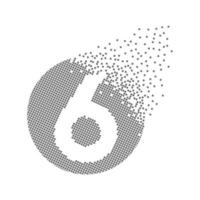 Round 6 number fast pixel dots. Six number-digit pixel art. Integrative pixel movement. Creative dissolved and dispersed moving dot art. Modern icon creative ports. Vector logotype design.