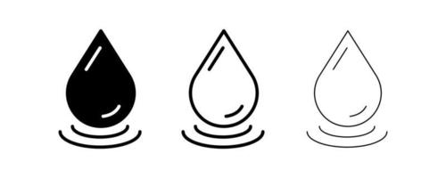 conjunto de íconos de gotas de agua filmados en 3 grosores diferentes. vector