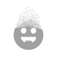 Smiley icon fast pixel dots. Character, scary face and face pixel art. Dissolved and dispersed moving dot art. Integrative pixel movement. Modern icon creative ports. vector