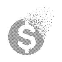 Dollar currency fast pixel dots icon. The US Economy and trade currency pixel is flat-solid. Dissolved and dispersed moving dot art. Integrative pixel movement. Modern icon ports. vector