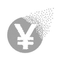 Yen currency fast pixel dots icon. Japan's Economy and trade currency pixel is flat-solid. Dissolved and dispersed moving dot art. Integrative pixel movement. Modern icon ports. vector