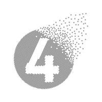Round 4 number fast pixel dots. Four number-digit pixel art. Integrative pixel movement. Creative dissolved and dispersed moving dot art. Modern icon creative ports. Vector logotype design.