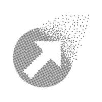 Up arrow icon pixel dots. Rising target, investment and disappearing settlement pixel art. Integrative pixel movement. Creative dissolved moving dot art. Modern icon creative ports vector design.