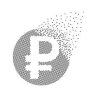 Ruble currency fast pixel dots icon. Russia's Economy and trade currency pixel is flat-solid. Dissolved and dispersed moving dot art. Integrative pixel movement. Modern icon ports. vector