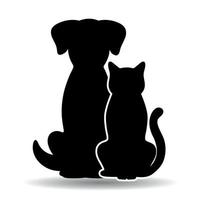 ilustración, de, gato negro, y, perro, blanco, plano de fondo vector