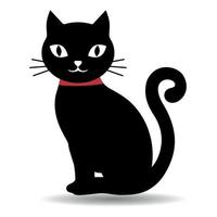 ilustración de un lindo gatito negro con un collar rojo vector