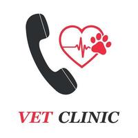 Heart with pulse and dog paw with phone vector