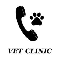 Illustration pet clinic logo design template. Dog paw with phone vector