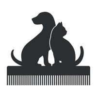 Pet Grooming. Silhouette of a dog and a cat on a comb. vector