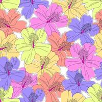 Seamless colorful pattern Hawaiian flowers. Vector image of Hawaiian hibiscus in a seamless pattern for textiles and printing on different surfaces