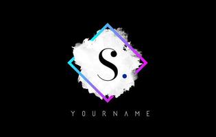 Purple S Letter Logo Design with White Stroke and Gradient Frame. vector