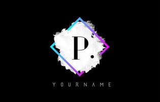 Purple P Letter Logo Design with White Stroke and Gradient Frame. vector