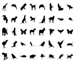 silueta de animales y pájaros vector