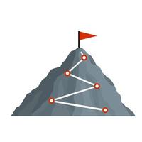 Climbing mountain with red flag isolated on white vector