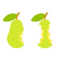 Green pear core. Flat cartoon illustration. Bitten sweet fruit.