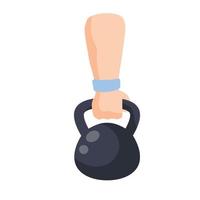 Weight. Hand holding black dumbbell. vector